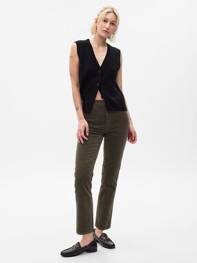 GAP Vintage Slim High Rise Corduroy Pants in Olive